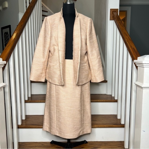 Talbots Skirt Suit Set Blush Pink Tweed Size 16 Jacket / 14 Skirt - Picture 6 of 6